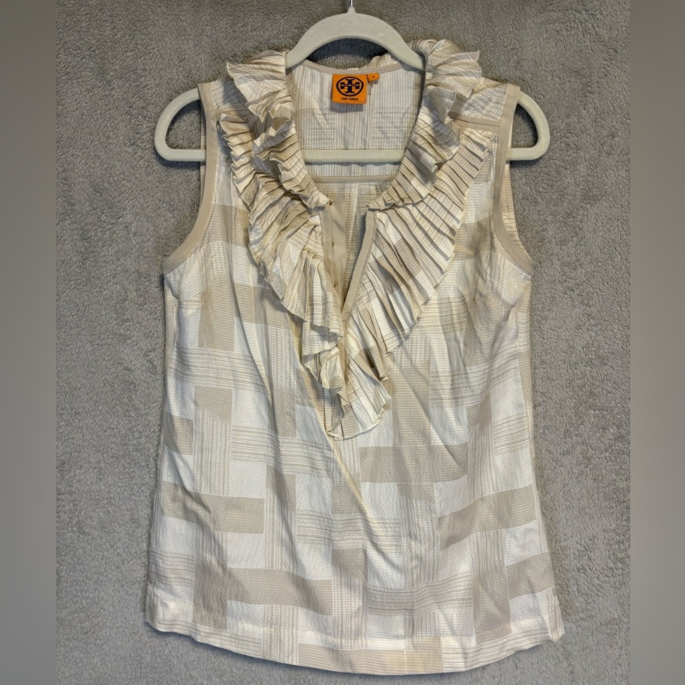 Tory Burch (size 10) ruffled collar, silk blouse